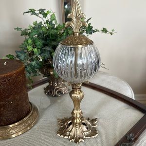 Decorative Thick. Cut Glass and Antique Brass Color Accent Piece